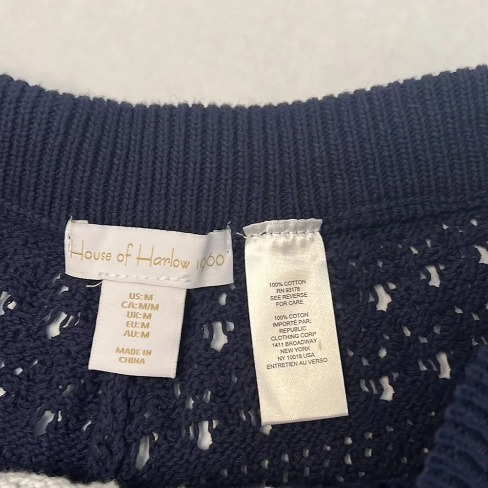 HOUSE OF HARLOW 1960 BLUE & WHITE KNIT COTTON SHORTS MEDIUM